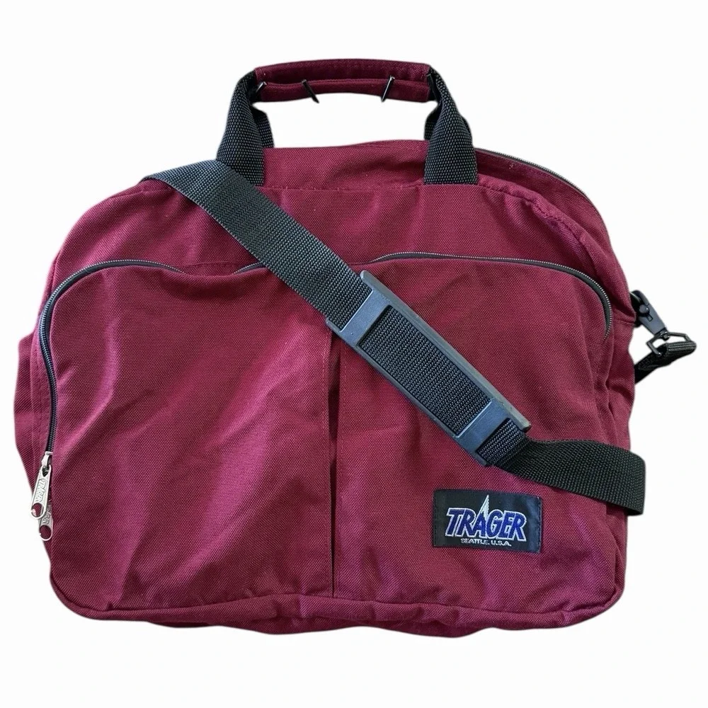 Vintage Trager‎ USA Seattle Shoulder Crossbody Bag Campus Organizer Nylon Maroon